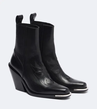Rabanne Leather Cowboy Boots In Black