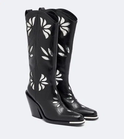 Rabanne 皮革牛仔靴 In Black/silver