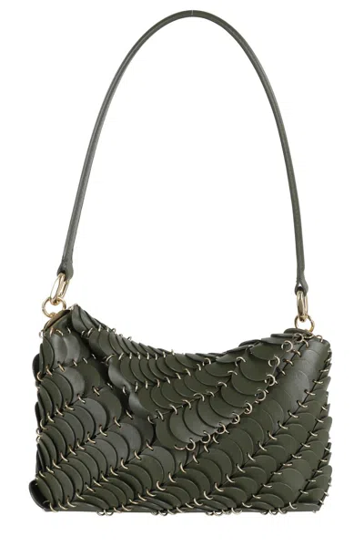 Rabanne Leather Disc Handbag With Magnetic Flap Closure In Gray