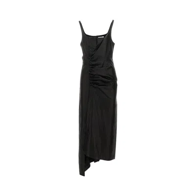 Rabanne Leather Draped Midi Dress In Black