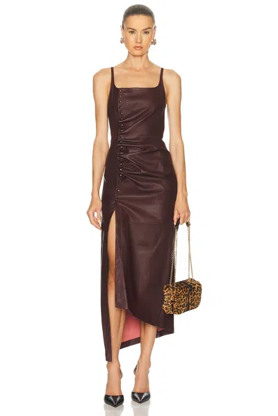 Rabanne Asymmetric Ruched Leather Midi Dress In Multi