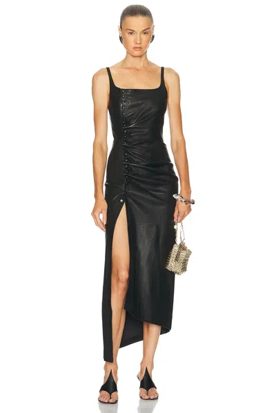 RABANNE LEATHER MIDI DRESS