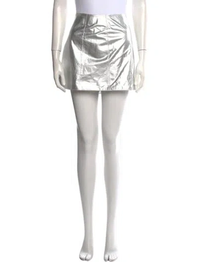 Pre-owned Rabanne Leather Mini Skirt In Silver