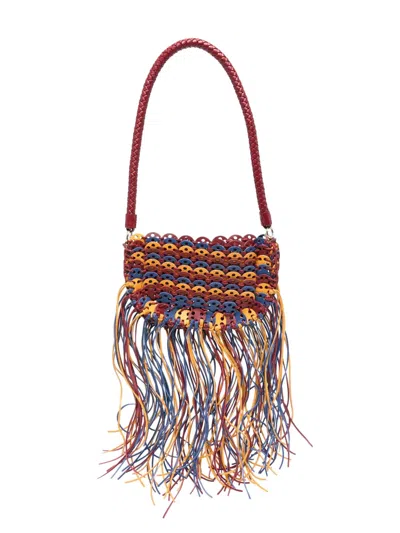 RABANNE LEATHER SHOULDER BAG WITH FRINGE