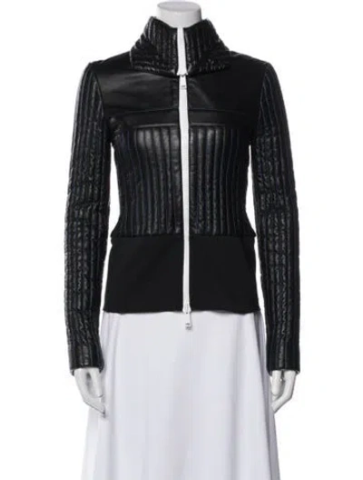 Pre-owned Rabanne Leather Striped Biker Jacket In Black