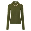 Rabanne Textured Knit Sweater With Braided Detail In Green