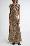 Rabanne Leopard Print Chain Halter Neck Gown