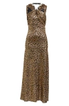 Rabanne Leopard Print Chain Halter Neck Gown In Tiger Lurex/gold/cam