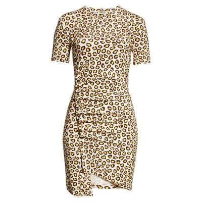 Rabanne Leopard Print Draped Short Dress In Brown