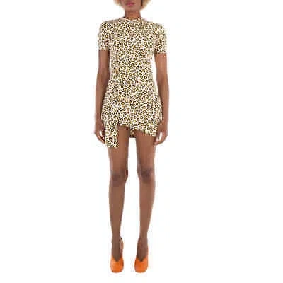 Pre-owned Rabanne Leopard Print Draped Short Dress In Multicolor