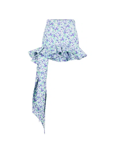 Rabanne Liberty Mini Ruffle Print Skirt In Blue