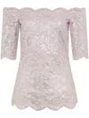 Rabanne Off-the-shoulder Lace Top With Floral Patterns In Purple