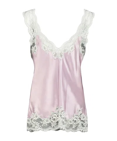 Rabanne Lilac Silk Tank Top With Lace Detailing In Pink
