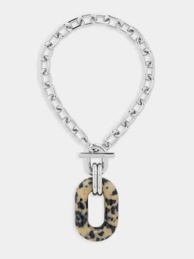 Rabanne Link Tortoiseshell Necklace In Silver