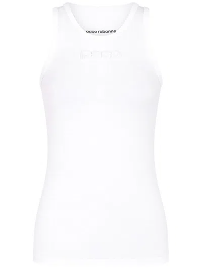 Rabanne Logo Jacquard Cotton Racerback Tank In White