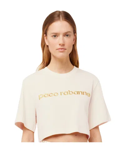 Rabanne Logo-embroidered Croppedt-shirt In White