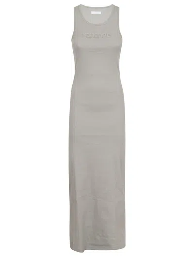 Rabanne Logo Flocked Sleeveless Midi Dress In Grey
