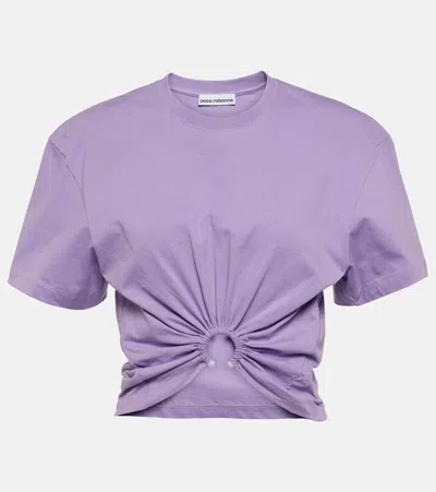 Rabanne Logo Gathered Cotton Jersey T-shirt In Purple