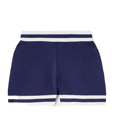 Rabanne Logo Inlaid Striped Ribbed Knit Shorts In Blue