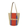 Rabanne Logo Natural And Red Raffia Tote Bag