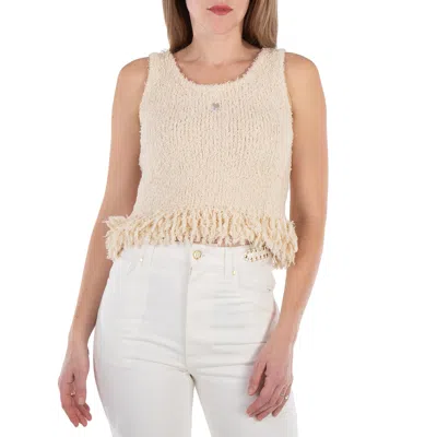 Rabanne Logo-plaque Fringed Knitted Top In Neutrals