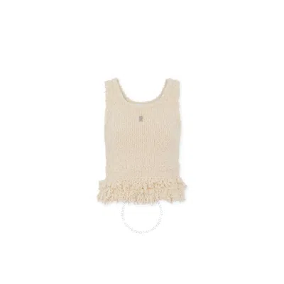 Rabanne Logo-plaque Fringed Knitted Top In Beige