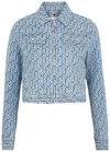 Rabanne Monogram-pattern Cotton Denim Jacket In Blue