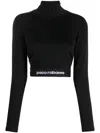 Rabanne Logo-underband Half-zip Crop Top In Black