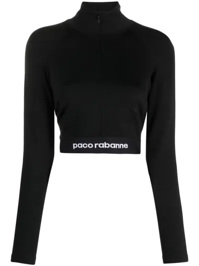 RABANNE LOGO-UNDERBAND HALF-ZIP CROP TOP