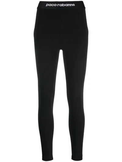 Rabanne Logo-embroidered Polyamide Trousers In Black