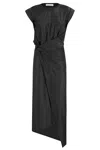 Rabanne Long Black Dress With Draped Waist In Black