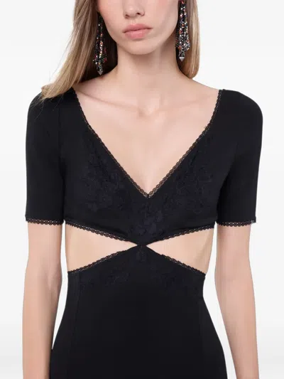 Rabanne Long Black Lingerie Dress With Embroidered Floral Details