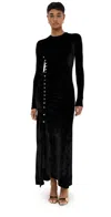 Rabanne Embellished Ruched Velvet Midi Dress In Black
