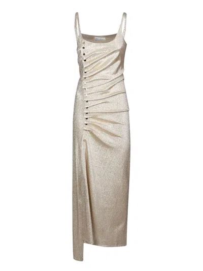 Rabanne Long Draped Dress Silver Gold In Metallic