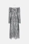 Rabanne Womens Black Silver Lace Off-shoulder Stretch-woven Midi Dress In Gray