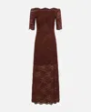 Rabanne Off-the-shoulder Brown Midi Dress With Twisted Knot Detail In Burgundy