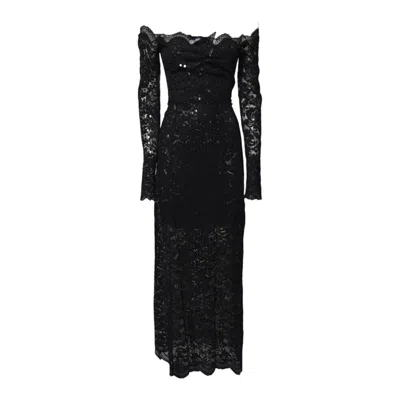 Rabanne Twist Front Off The Shoulder Long Sleeve Lace Midi Dress In Black