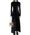 Rabanne Embellished Ruched Velvet Midi Dress In Black