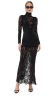 Rabanne Lace Maxi Dress With High Neck And Flowing Silhouette In Black