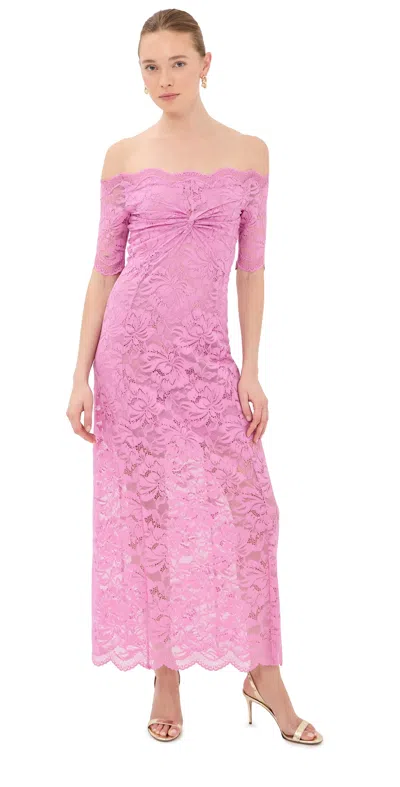 Rabanne Long Dress In Lace Camelia Pink