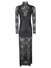 Rabanne Long Dress With Lace Sleeves And Jersey Fabric In Gold
