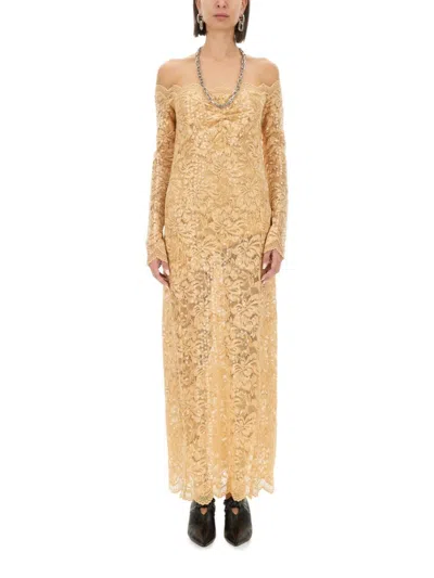 Rabanne Long Dress With Sequins In Beige
