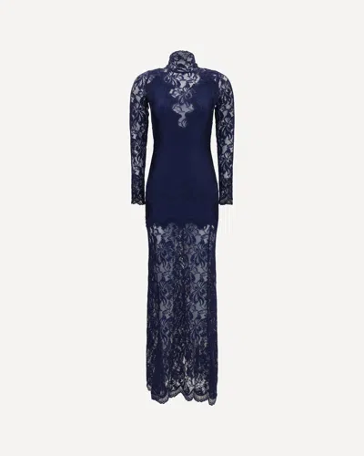 Rabanne Long Lace And Jersey Dress In Blue