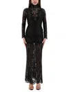 Rabanne Fitted Lace Dress With High Collar In Black
