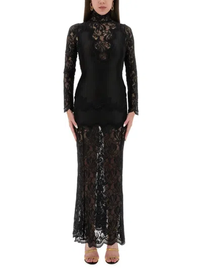 RABANNE LONG LACE AND JERSEY MAXI DRESS