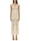 Rabanne Ivory Stretch Lace Evening Dress In Beige
