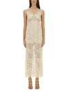 Rabanne Ivory Stretch Lace Evening Dress In Beige
