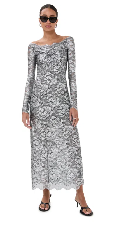 RABANNE LONG LACE DRESS BLACK / SILVER