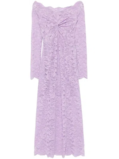 RABANNE LONG LACE DRESS WITH BOAT NECKLINE
