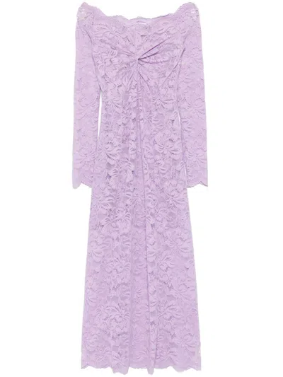 RABANNE LONG LACE DRESS WITH BOAT NECKLINE